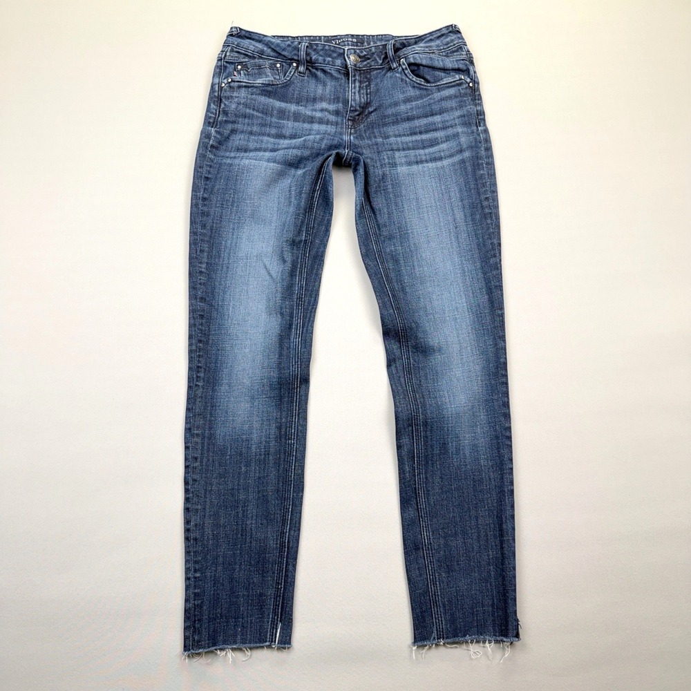 Vigoss The Chelsea Skinny Jeans Size 27 Low Rise Raw Hem Dark Wash Denim Y2K